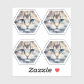 Kat met blauwe ogen zeshoek sticker (Vel)