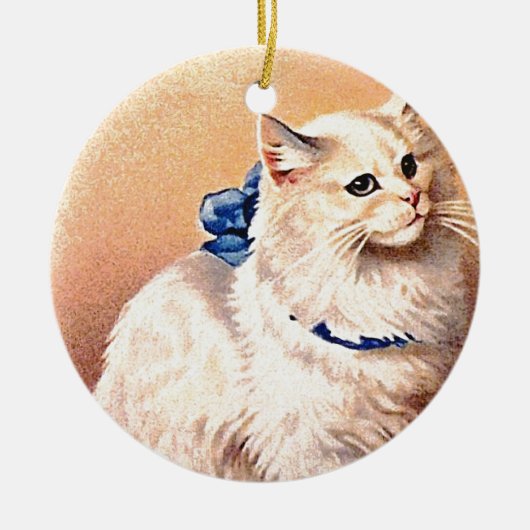 kat met blauwe poot keramisch ornament (Voorkant)