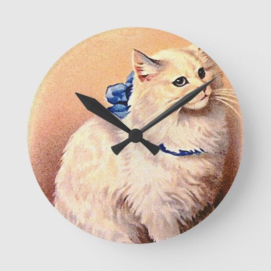 kat met blauwe poot ronde klok (Voorkant)