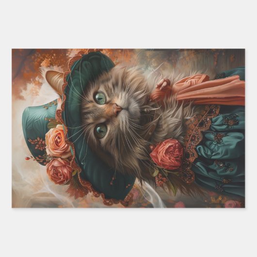 kat met Blauwgroen Pet & Kleding Decoupage Inpakpapier Vel (Voorkant)