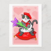 kat met bloem briefkaart (Voorkant)