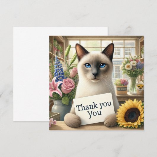 Kat met bloem met bedankkaartje (Voorkant / Achterkant)