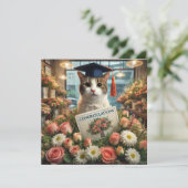 Kat met bloem met felicitatiekaart (Staand voorkant)