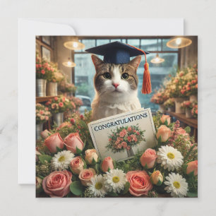 Kat met bloem met felicitatiekaart
