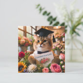 Kat met bloem met felicitatiekaart (Staand voorkant)