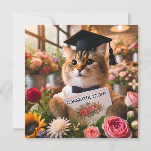 Kat met bloem met felicitatiekaart (Voorkant)