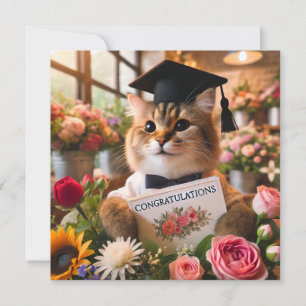 Kat met bloem met felicitatiekaart