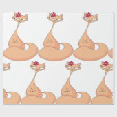 Kat met bloem Schattige Kawaii Kat Cadeaupapier (Vlak)