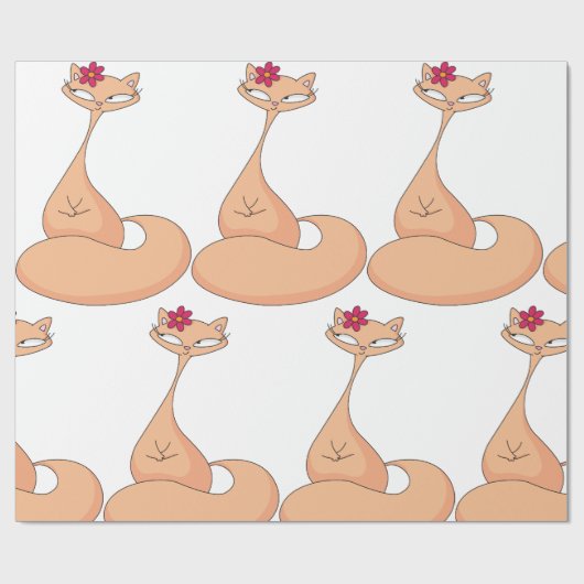 Kat met bloem Schattige Kawaii Kat Cadeaupapier (Vlak)