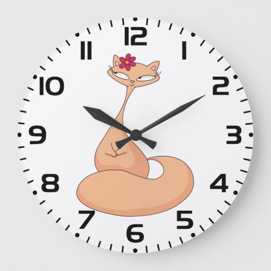Kat met bloem Schattige Kawaii Kat Grote Klok (Voorkant)