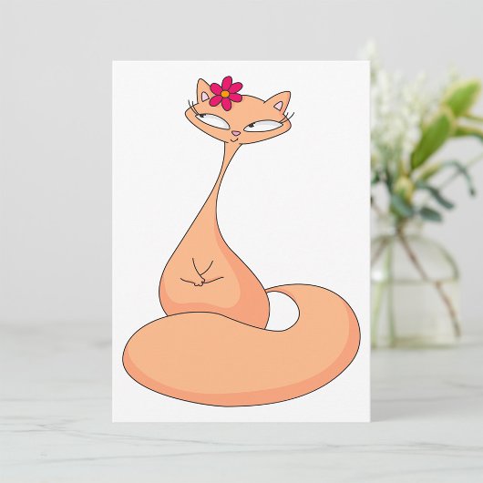 Kat met bloem Schattige Kawaii Kat Kaart