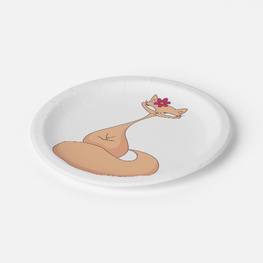 Kat met bloem Schattige Kawaii Kat Papieren Bordje (Gekanteld)