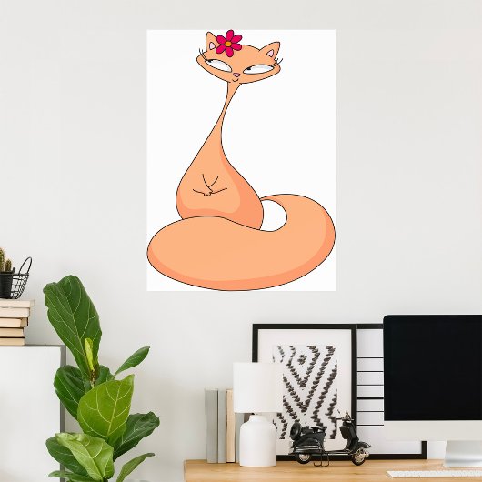 Kat met bloem Schattige Kawaii Kat Poster