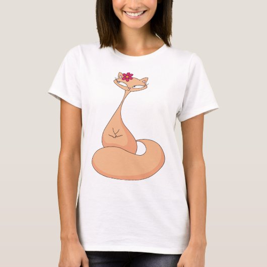 Kat met bloem Schattige Kawaii Kat T-shirt (Voorkant)