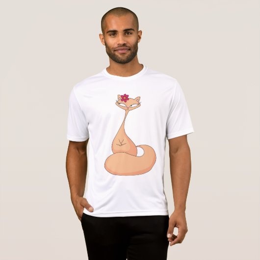 Kat met bloem Schattige Kawaii Kat T-shirt (Voorkant volledig)