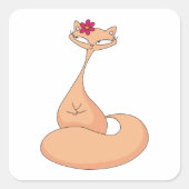 Kat met bloem Schattige Kawaii Kat Vierkante Sticker (Voorkant)