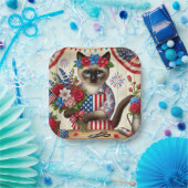 Kat met bloemen 4 juli Onafhankelijkheidsdag Papieren Bordje (Feest)