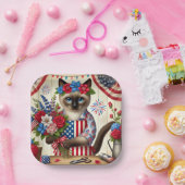 Kat met bloemen 4 juli Onafhankelijkheidsdag Papieren Bordje (Feest)