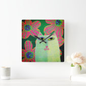 Kat met bloemen Abstracte kunst Vierkante Klok (Huis)