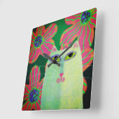Kat met bloemen Abstracte kunst Vierkante Klok (Hoek)