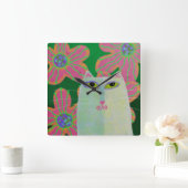 Kat met bloemen Abstracte kunstvierkant wandklok (Huis)