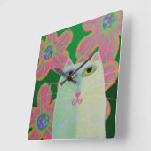 Kat met bloemen Abstracte kunstvierkant wandklok (Hoek)