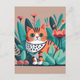 Kat met bloemen briefkaart