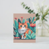 Kat met bloemen briefkaart (Staand voorkant)