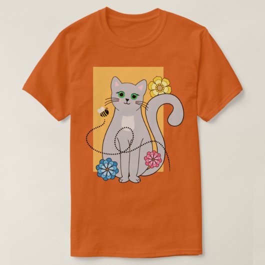 Kat met bloemen en een bij t-shirt (Design voorkant)