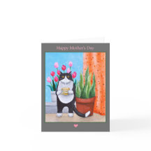 Kat met bloemen en koffie Schattige Kat Moederdag