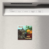 Kat met bloemen / Geniet van elk moment Magneet (Insitu (Vaatwasser))