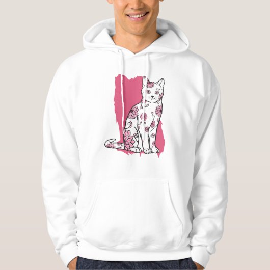 Kat met Bloemen Hoodie (Voorkant)