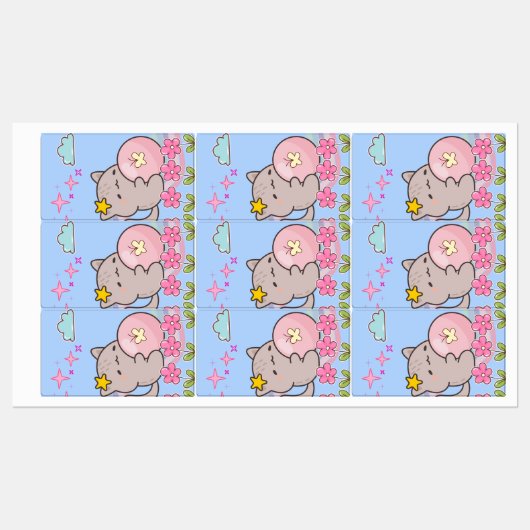 kat met bloemen labels (Vel)