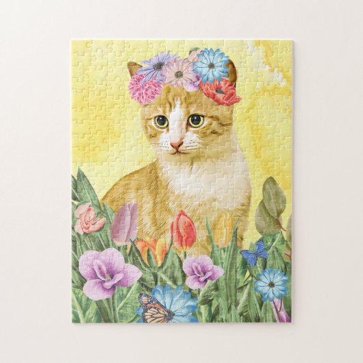 Kat met bloemen legpuzzel (Verticaal)