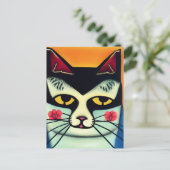 Kat met bloemen op wangen Collage Briefkaart (Staand voorkant)