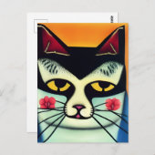 Kat met bloemen op wangen Collage Briefkaart (Voorkant / Achterkant)