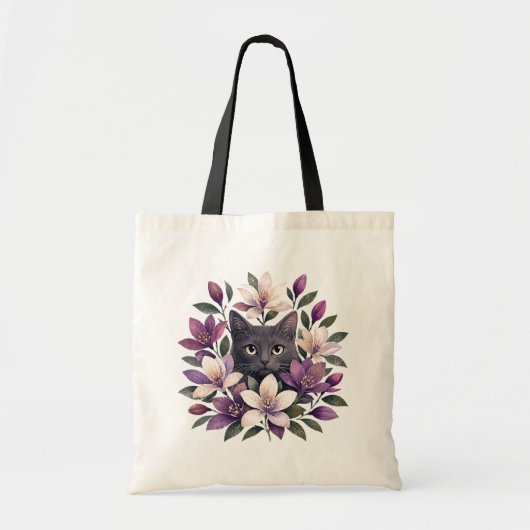Kat met Bloemen Tote Bag (Voorkant)