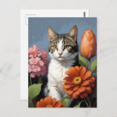 Kat met bloemen (update) briefkaart (Voorkant / Achterkant)