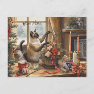 Kat met Bloemen Winter Kerst Collectie Feestdagenkaart