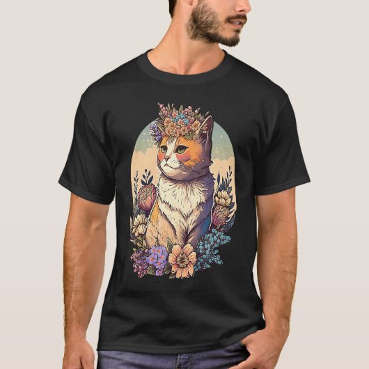 Kat met bloemenkrans 3 t-shirt (Voorkant)