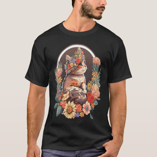 Kat met bloemenkrans 5 t-shirt (Voorkant)