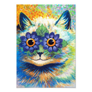 Kat met bloemenoog Louis Wain Foto Afdruk