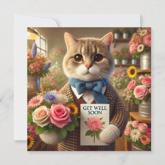 Kat met bloesem met Get well Soon Kaart (Voorkant)