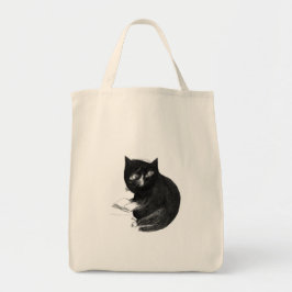 Kat met boek tote bag