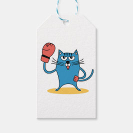 Kat met bokshandschoenen cadeaulabel