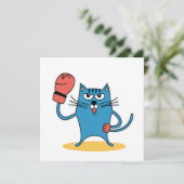 Kat met bokshandschoenen feestdagenkaart (Staand voorkant)
