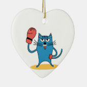Kat met bokshandschoenen keramisch ornament (Rechts)