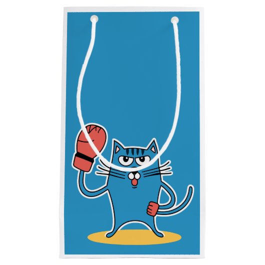 Kat met bokshandschoenen klein cadeauzakje (Voorkant)