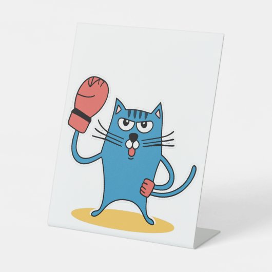 Kat met bokshandschoenen reclamebord met voetstuk (Voorkant)