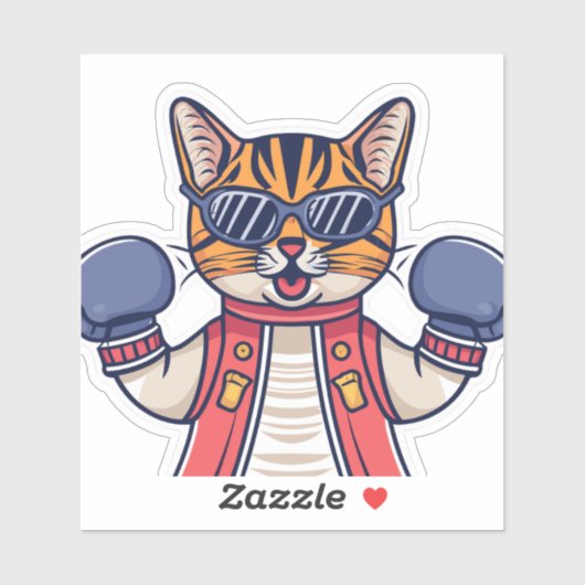 Kat met bokshandschoenen sticker (Vel)